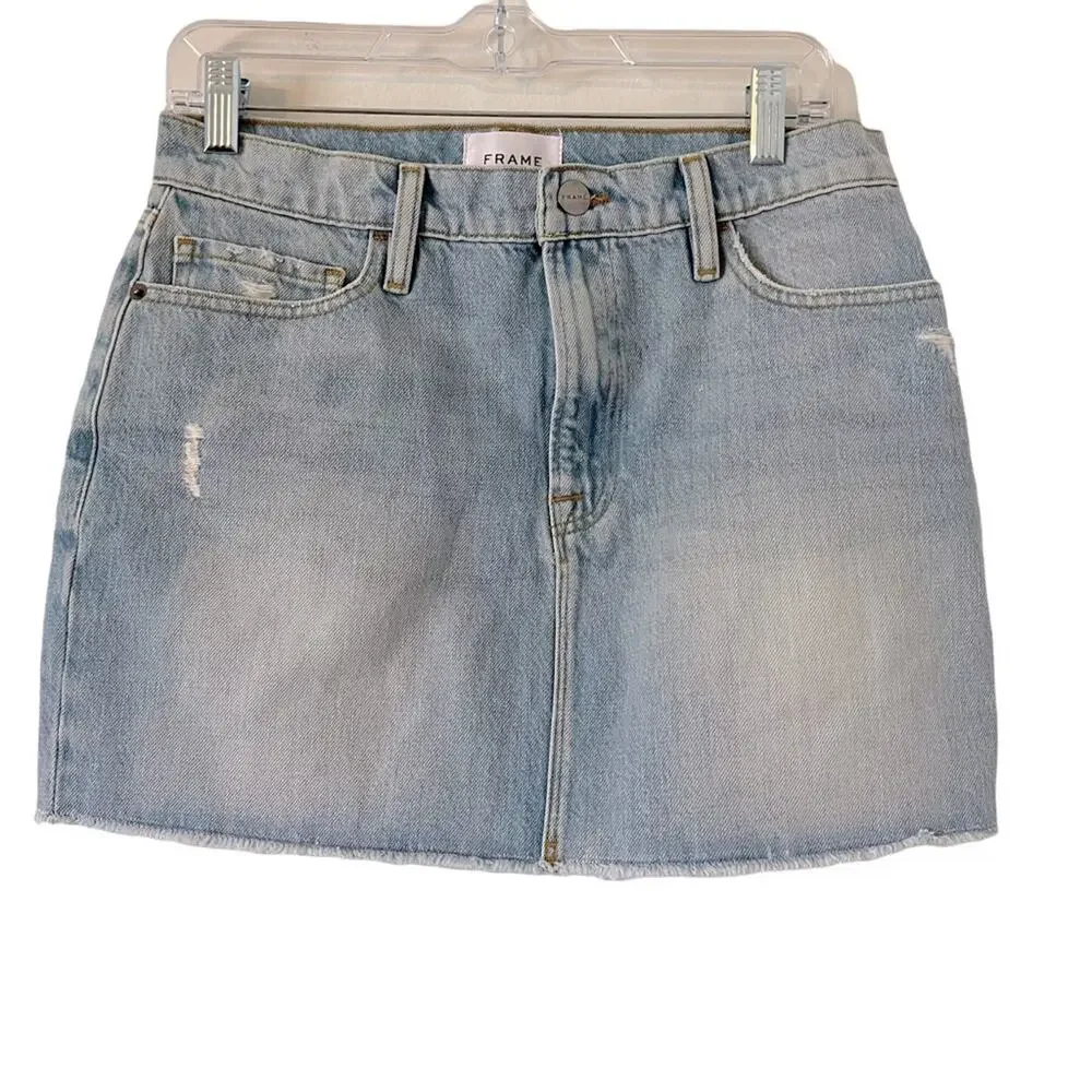 FRAME Le Mini Palmdale Raw Edge Denim Skirt 27